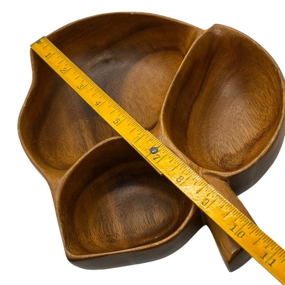 Midcentury Modern Vintage Tiki Blair Hawaii Monkeypod Wood Leaf Divided Tray - Picture 7 of 11